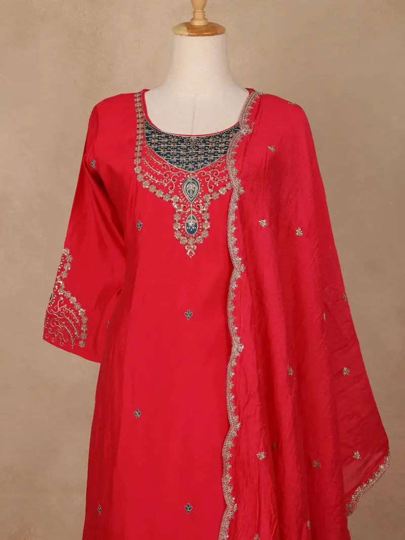 Crimson Red Sequins Embroidery Georgette Salwar Suit 2