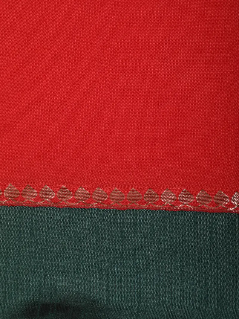 Crimson Red Solid Design Semi Silk Fancy Wear Saree With Contrast Border 2