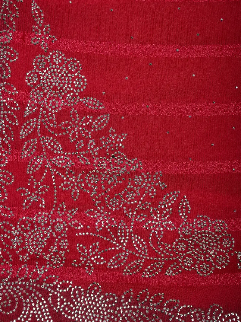 Crimson Red Striped Floral Design Georgette Saree 2