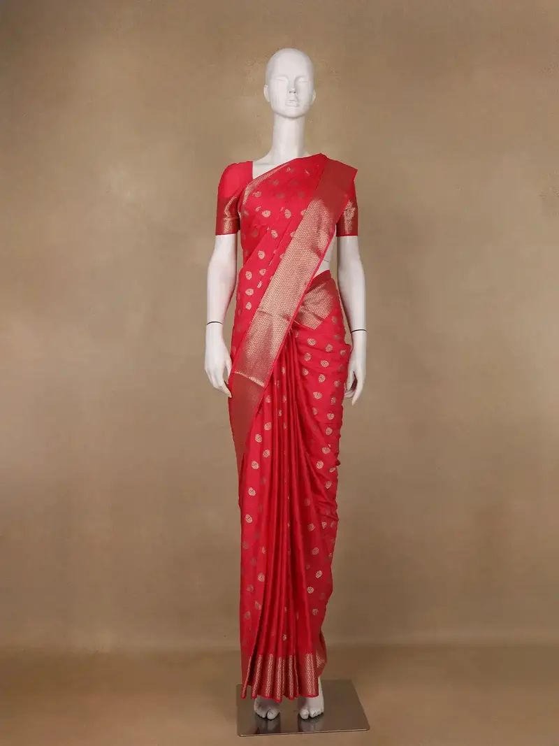 Crimson Red Zari Woven Chiffon Saree 1