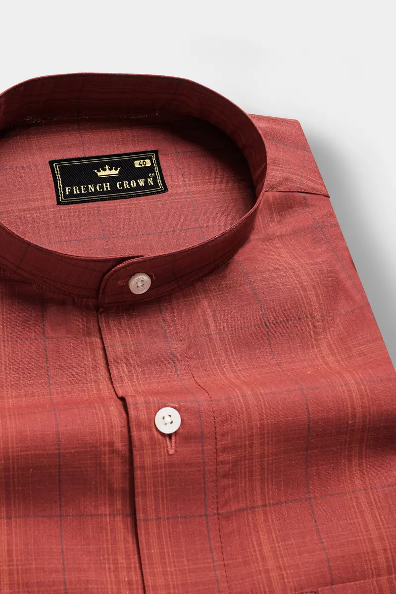 Crimson-Sanguine Brick Red Plaid Super Soft Premium Giza Cotton Shirt 1