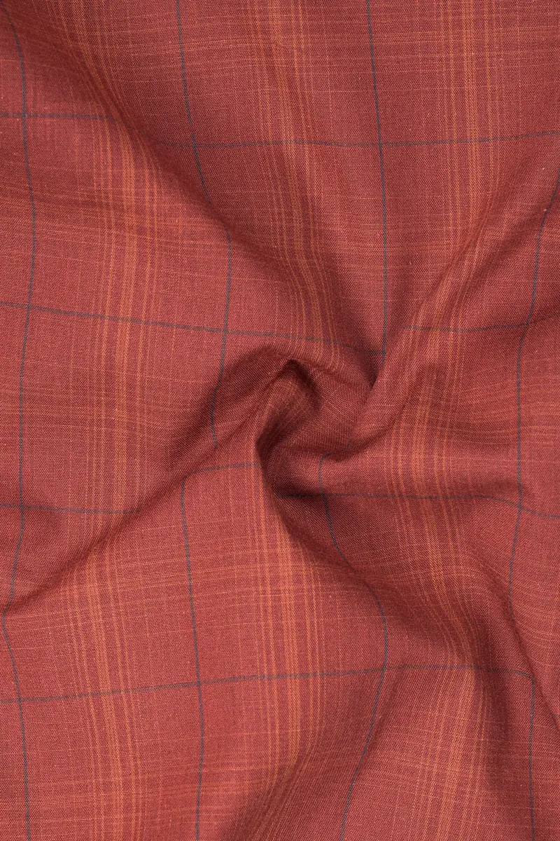 Crimson-Sanguine Brick Red Plaid Super Soft Premium Giza Cotton Shirt 2
