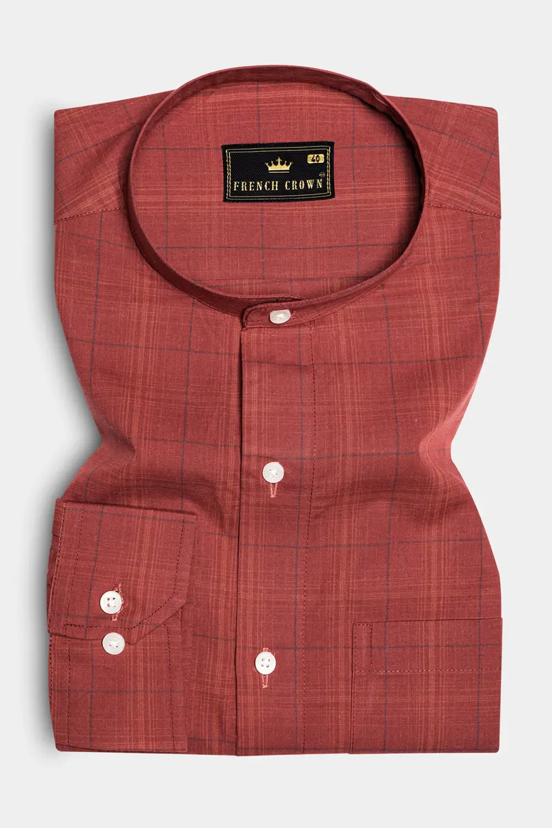 Crimson-Sanguine Brick Red Plaid Super Soft Premium Giza Cotton Shirt 3
