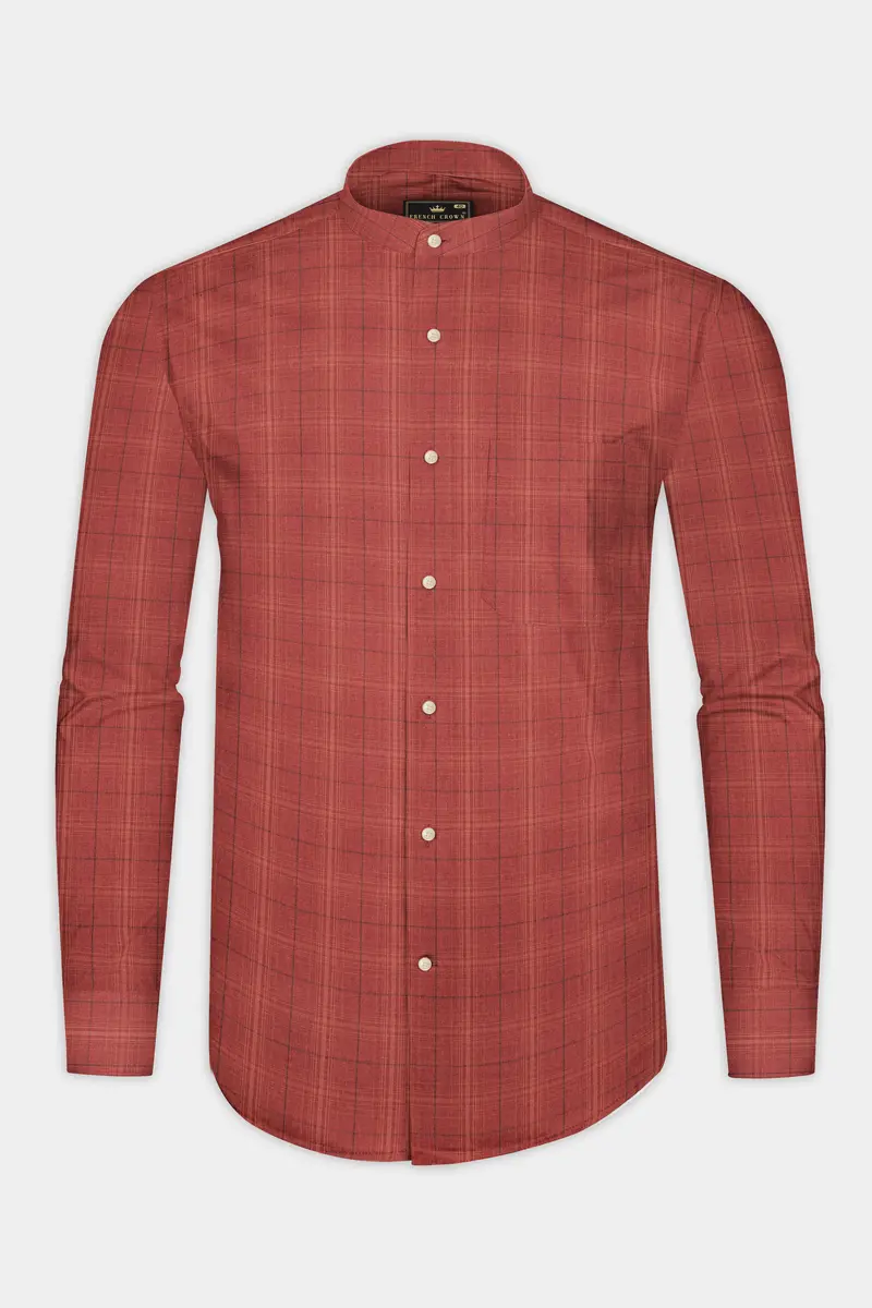 Crimson-Sanguine Brick Red Plaid Super Soft Premium Giza Cotton Shirt 4