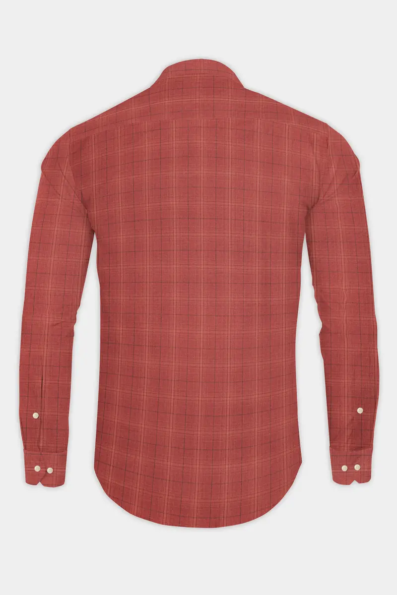 Crimson-Sanguine Brick Red Plaid Super Soft Premium Giza Cotton Shirt 5