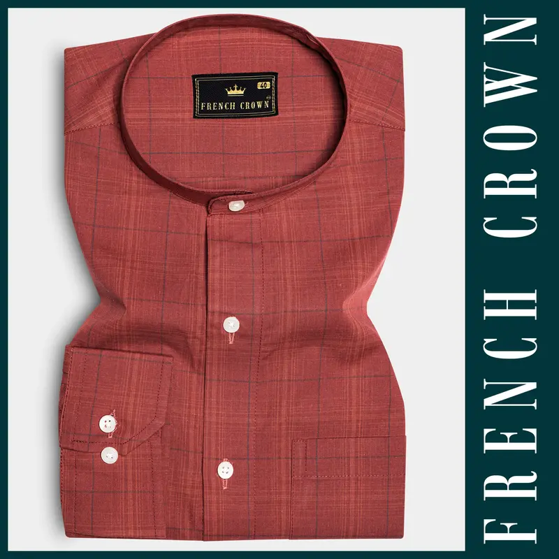 Crimson-Sanguine Brick Red Plaid Super Soft Premium Giza Cotton Shirt 6