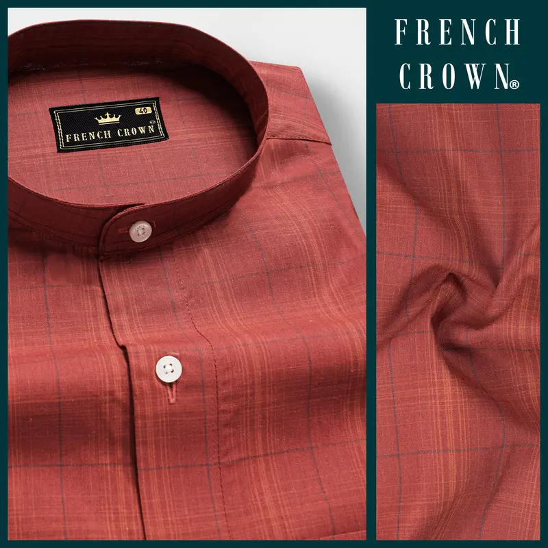 Crimson-Sanguine Brick Red Plaid Super Soft Premium Giza Cotton Shirt 9
