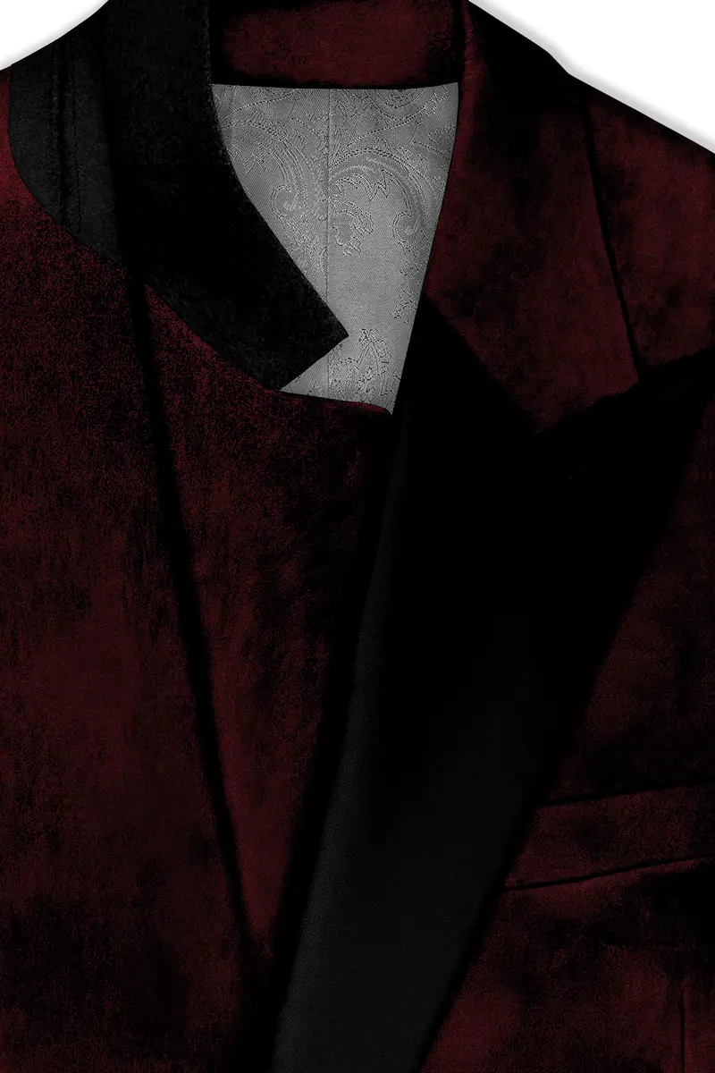 Crimson-Sepia Red Velvet Peak Lapel Tuxedo Blazer 5