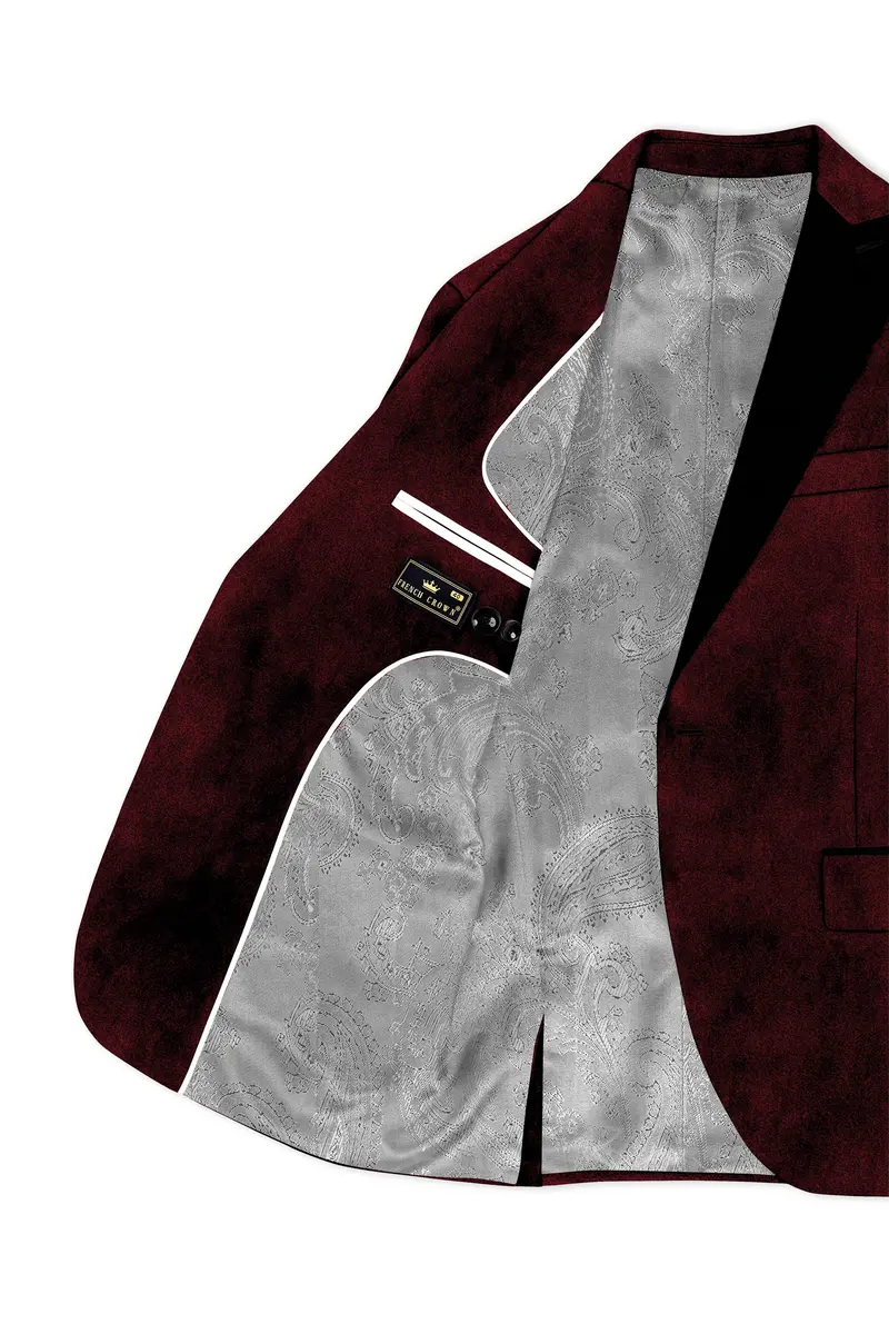Crimson-Sepia Red Velvet Peak Lapel Tuxedo Blazer 6
