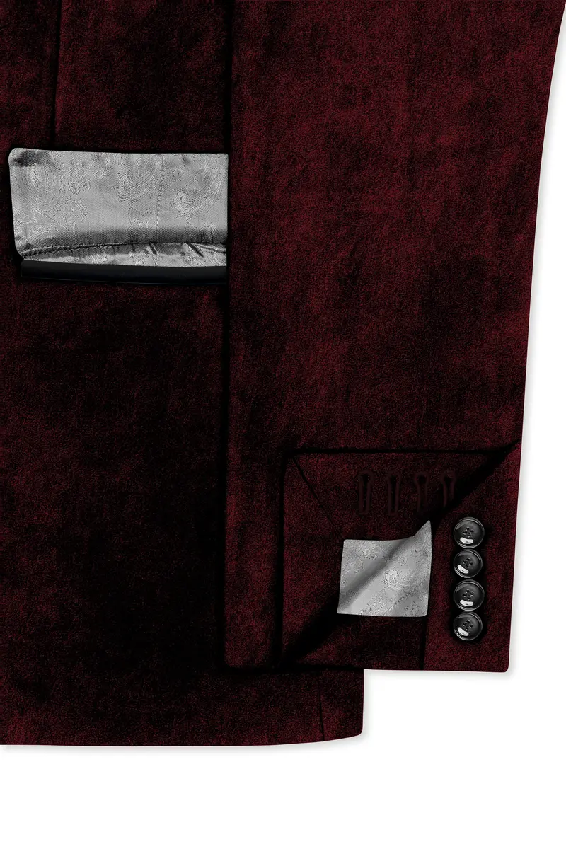 Crimson-Sepia Red Velvet Peak Lapel Tuxedo Blazer 7