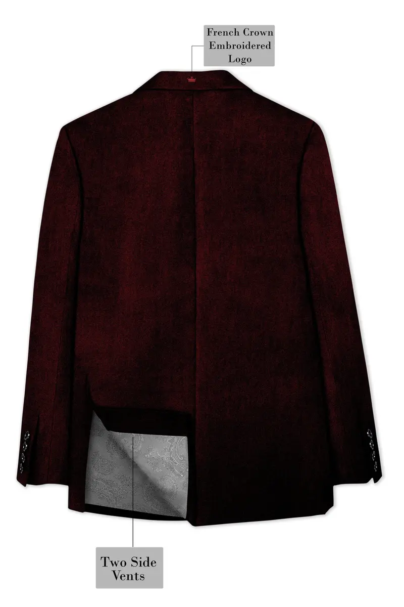 Crimson-Sepia Red Velvet Peak Lapel Tuxedo Blazer 9