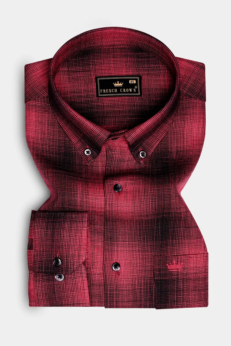 Crimson-Stiletton Red And Jade Black Plaid Oxford Premium Cotton Casual Shirt 3