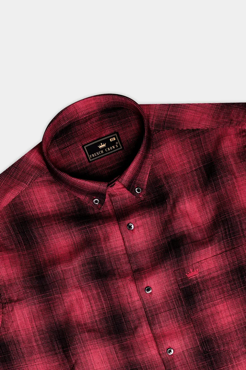 Crimson-Stiletton Red And Jade Black Plaid Oxford Premium Cotton Casual Shirt 4