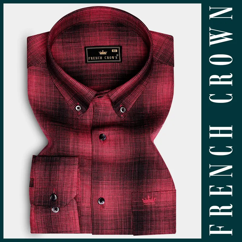Crimson-Stiletton Red And Jade Black Plaid Oxford Premium Cotton Casual Shirt 5