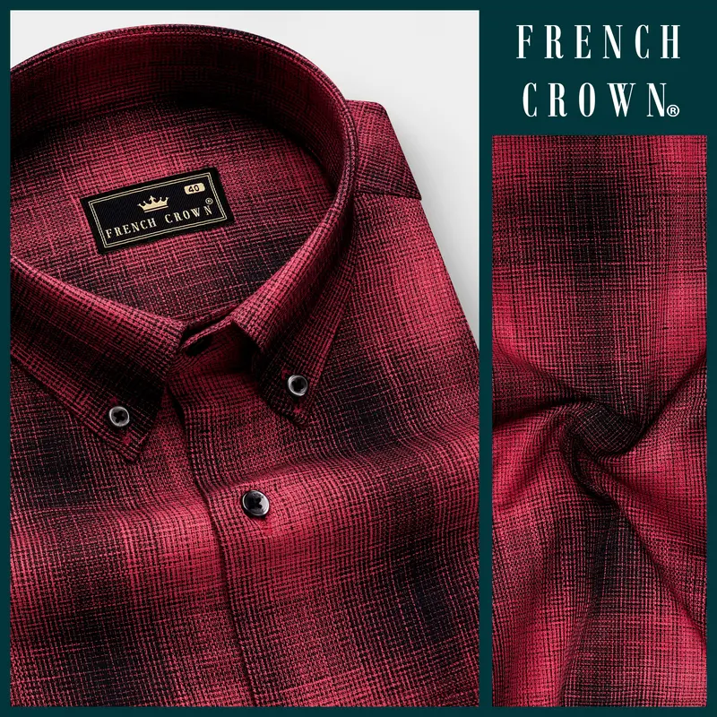 Crimson-Stiletton Red And Jade Black Plaid Oxford Premium Cotton Casual Shirt 8