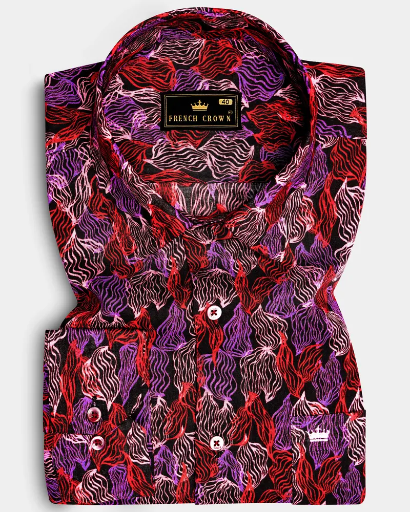 Crimson Veil-Sinopia Red And Black Printed Lightweight Premium Cotton Multicolor Casual Shirt 1