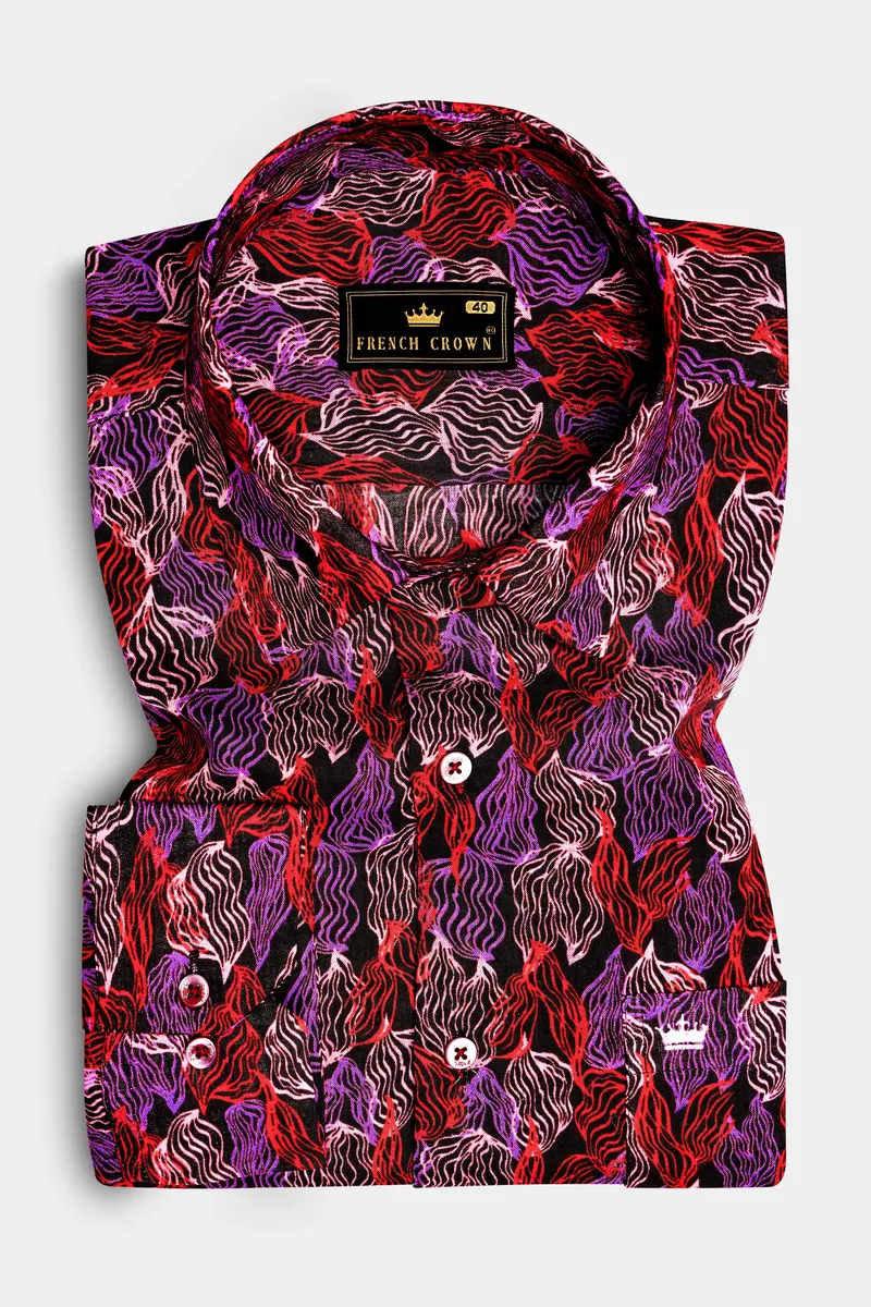 Crimson Veil-Sinopia Red And Black Printed Lightweight Premium Cotton Multicolor Casual Shirt 2