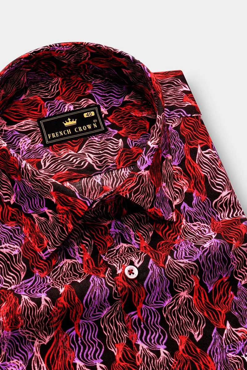 Crimson Veil-Sinopia Red And Black Printed Lightweight Premium Cotton Multicolor Casual Shirt 4