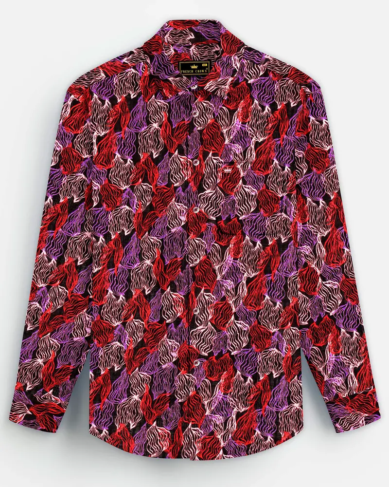 Crimson Veil-Sinopia Red And Black Printed Lightweight Premium Cotton Multicolor Casual Shirt 8