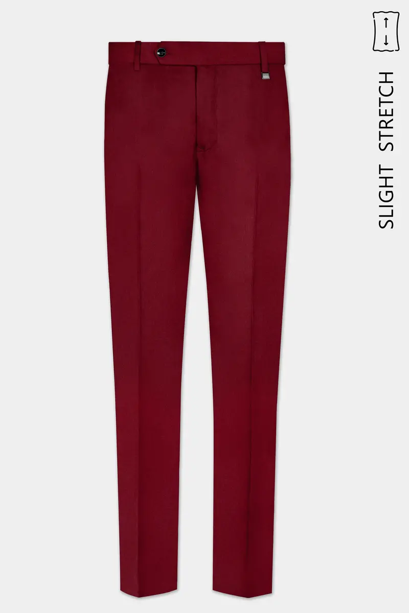 Crimsonace-Cherry Red Solid Wool Rich Slight Stretch Waistband Pant 2