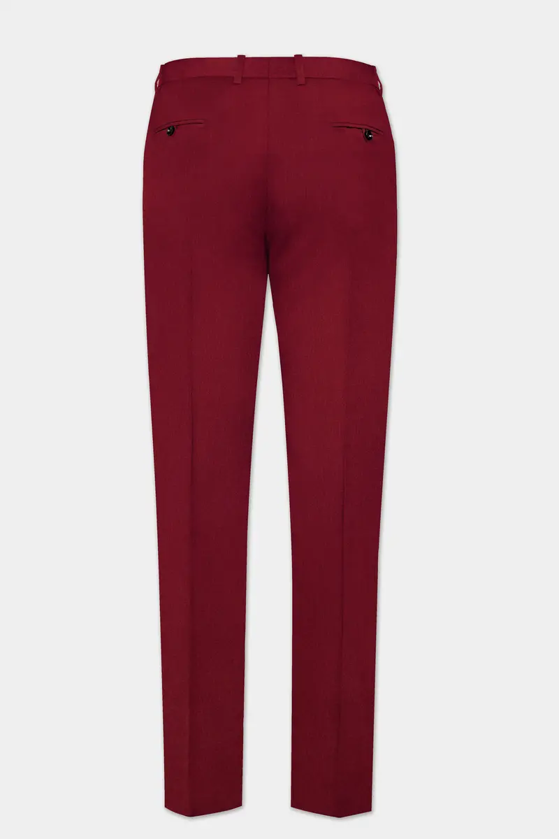 Crimsonace-Cherry Red Solid Wool Rich Slight Stretch Waistband Pant 5