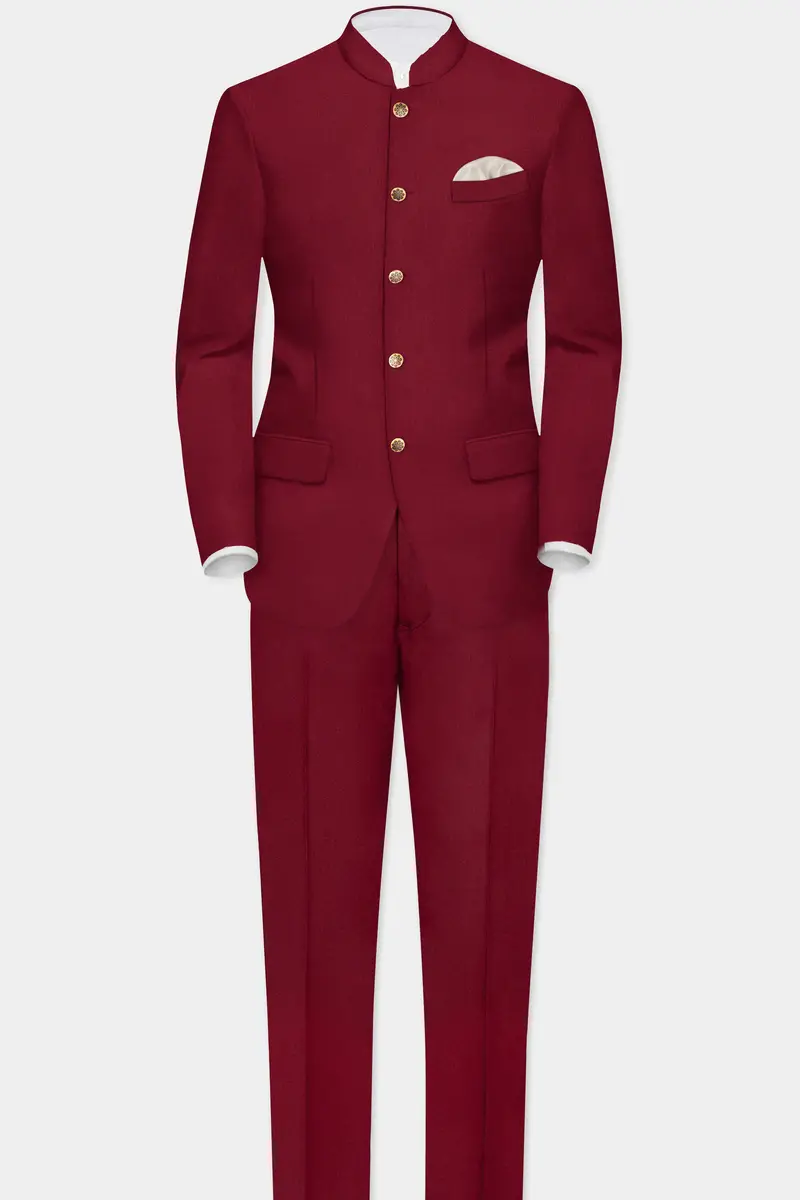 Crimsonace-Cherry Red Solid Wool Rich Slight Stretch Waistband Pant 7
