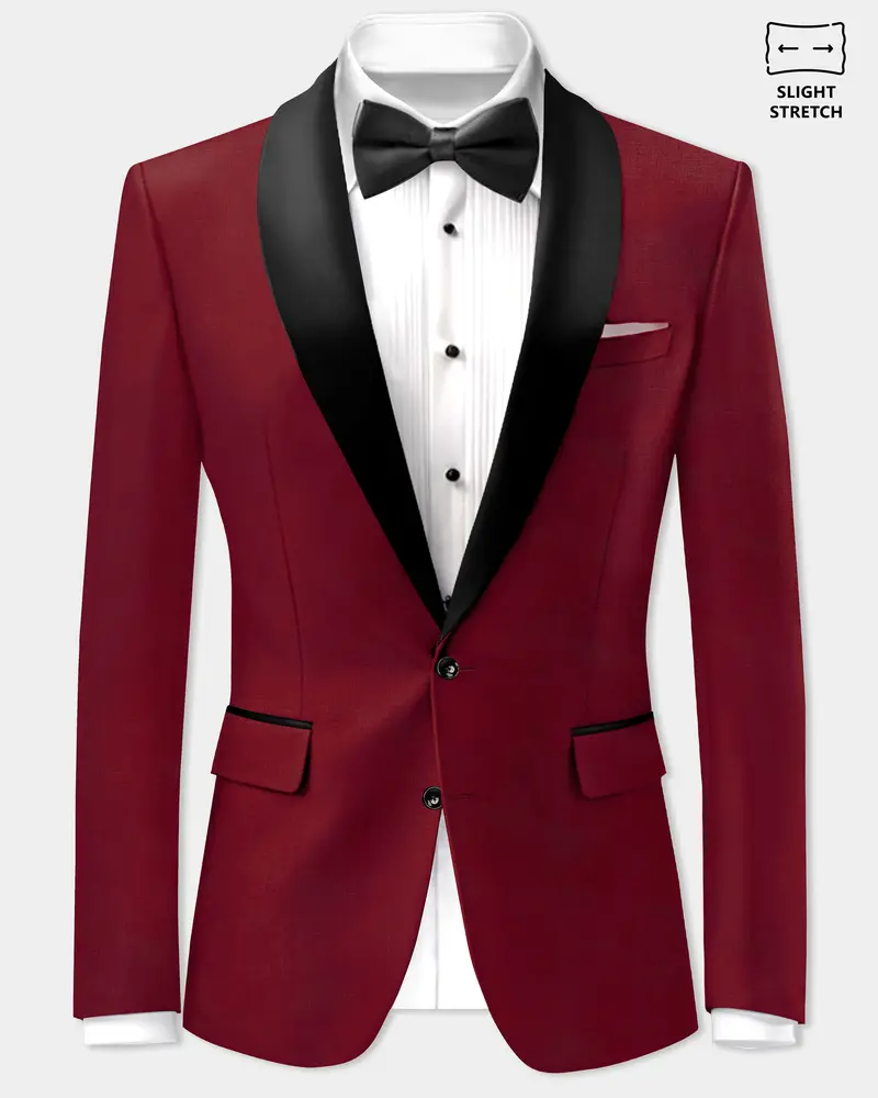 Crimsonace-Cherry Red Solid Wool Rich Tuxedo Slight Stretch Blazer 1