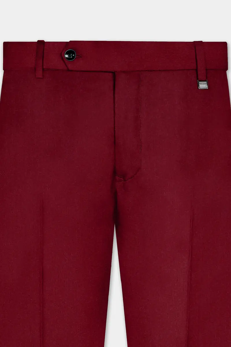 Crimsonace-Cherry Red Solid Wool Rich Tuxedo Slight Stretch Suit 12