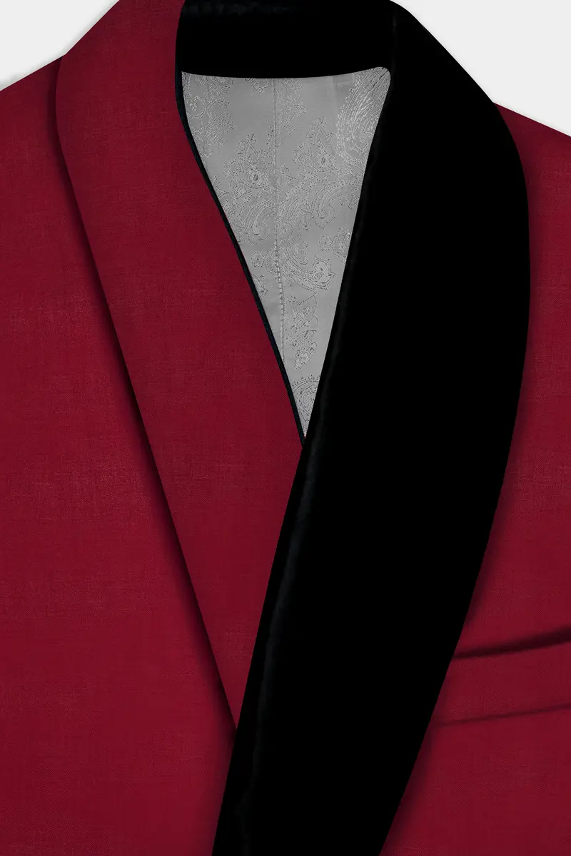 Crimsonace-Cherry Red Solid Wool Rich Tuxedo Slight Stretch Suit 6