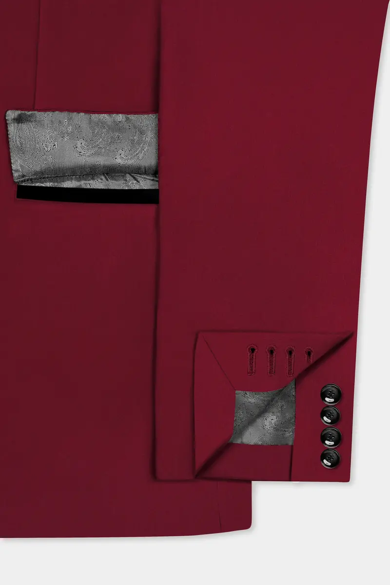 Crimsonace-Cherry Red Solid Wool Rich Tuxedo Slight Stretch Suit 7