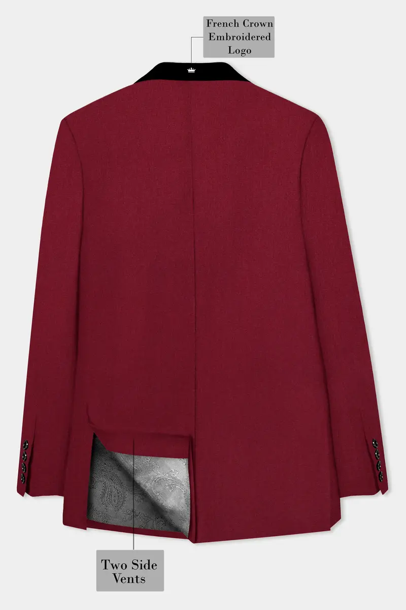 Crimsonace-Cherry Red Solid Wool Rich Tuxedo Slight Stretch Suit 9