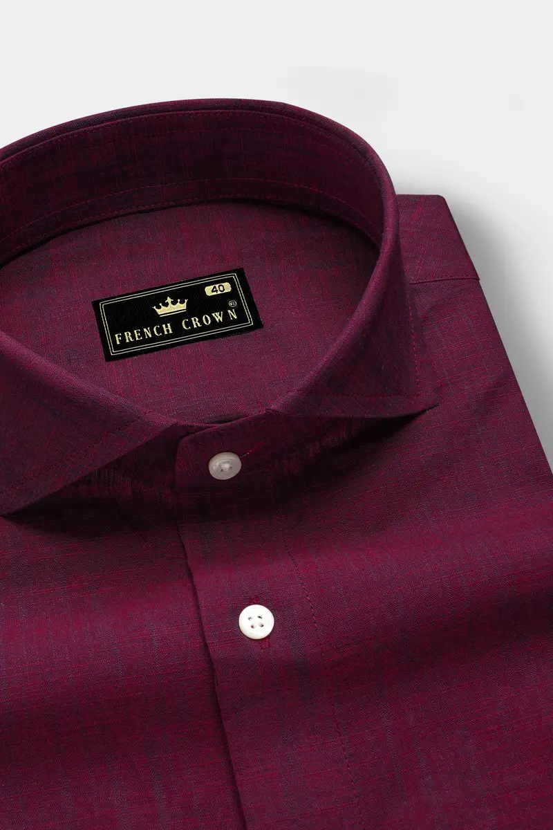 Crimsonite-Wine Berry Maroon Two Tone Chambray Textured Premium Cotton Shirt 1