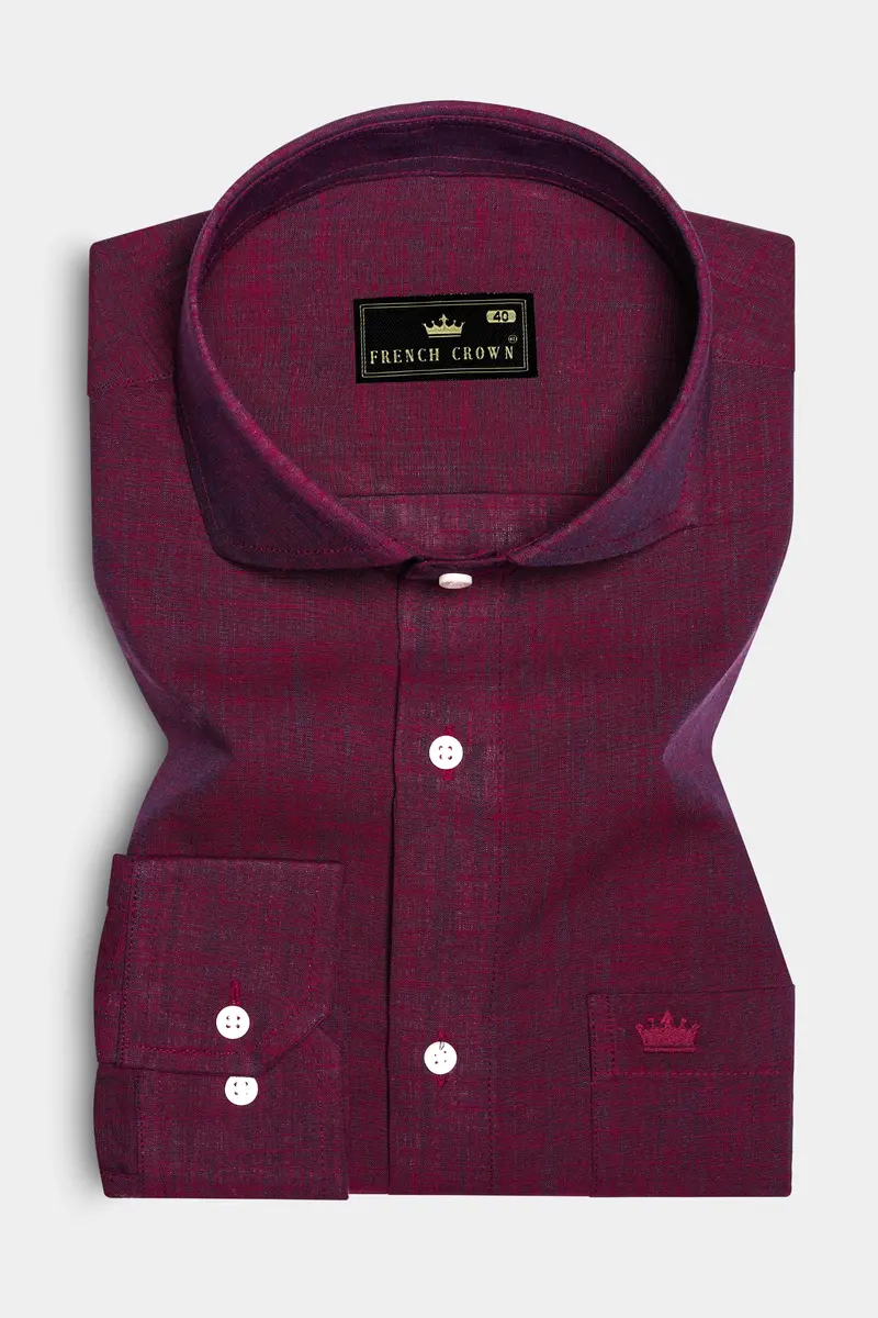 Crimsonite-Wine Berry Maroon Two Tone Chambray Textured Premium Cotton Shirt 3