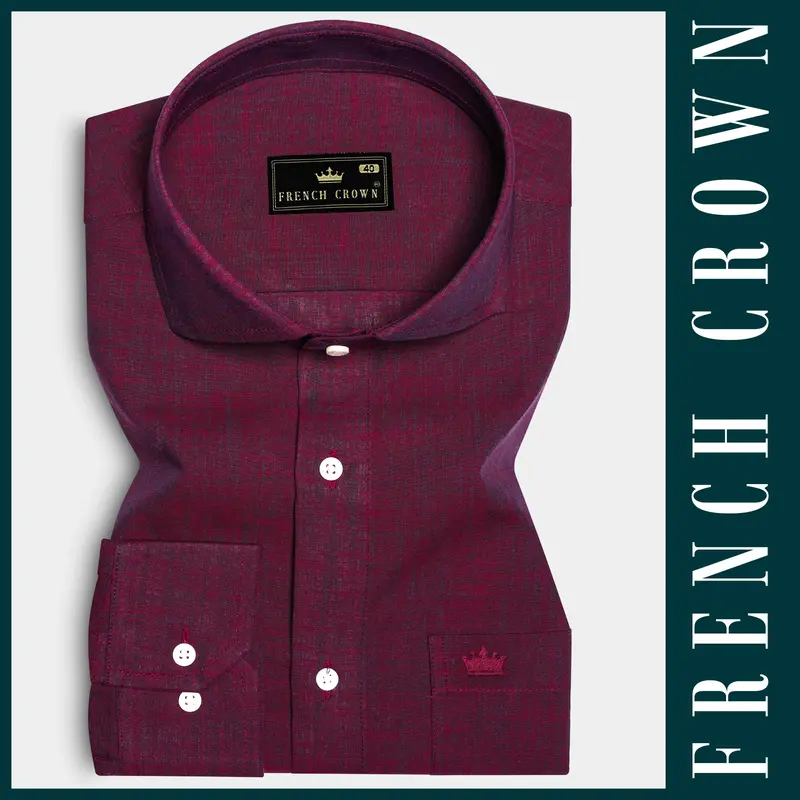 Crimsonite-Wine Berry Maroon Two Tone Chambray Textured Premium Cotton Shirt 7