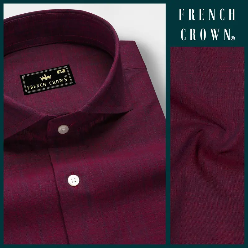 Crimsonite-Wine Berry Maroon Two Tone Chambray Textured Premium Cotton Shirt 9
