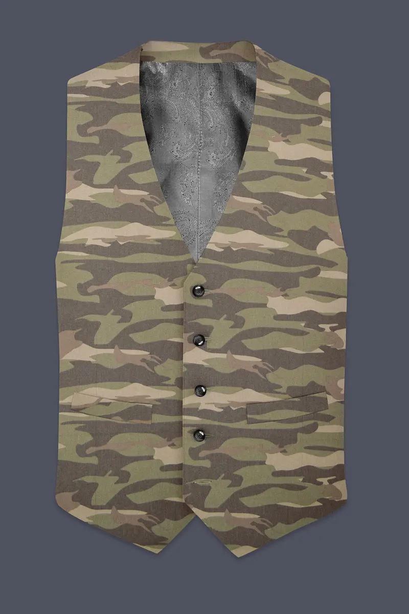 Crocodile Brown And Wenge Camouflage Printed Cotton Waistcoat 2