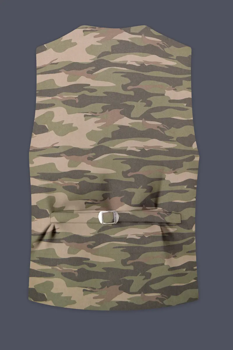 Crocodile Brown And Wenge Camouflage Printed Cotton Waistcoat 4