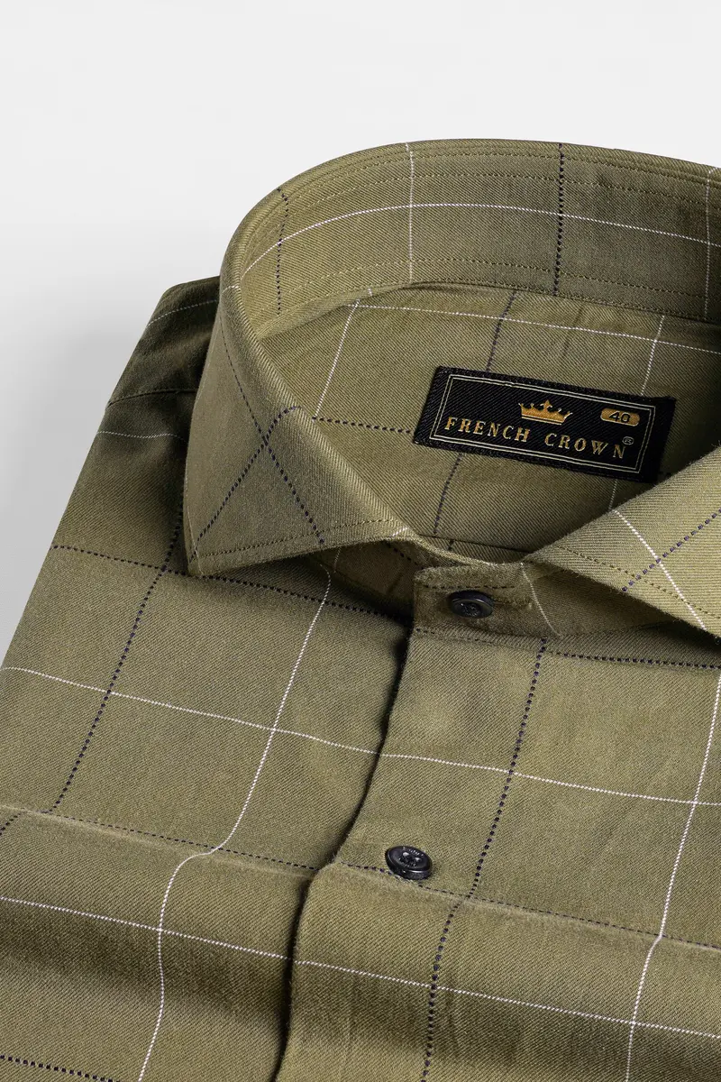 Crocodile Brown Checkered Dobby Textured Premium Giza Cotton Shirt 1