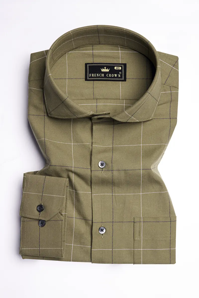 Crocodile Brown Checkered Dobby Textured Premium Giza Cotton Shirt 4