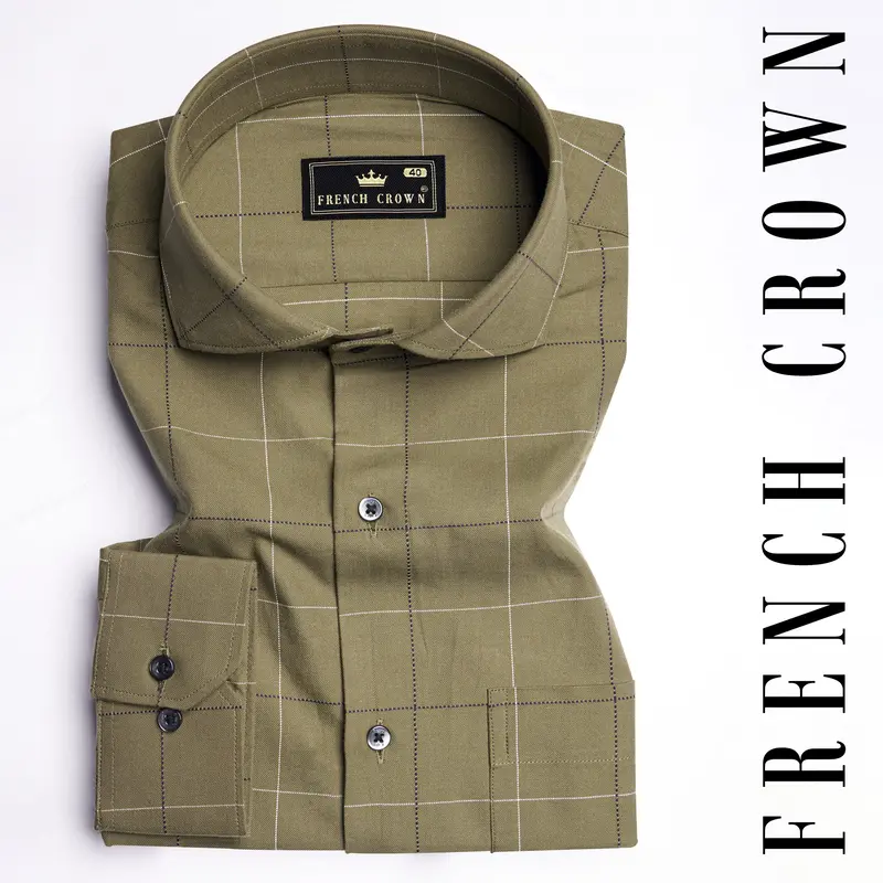 Crocodile Brown Checkered Dobby Textured Premium Giza Cotton Shirt 5