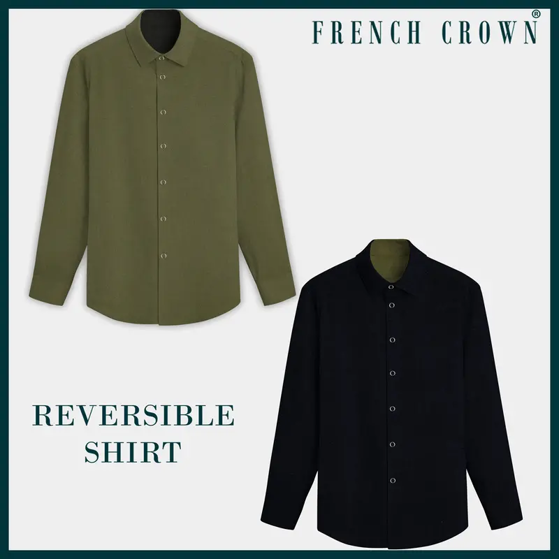Crocodile Green And Ebony Blue Solid Premium Giza Cotton Reversible Shirt 1