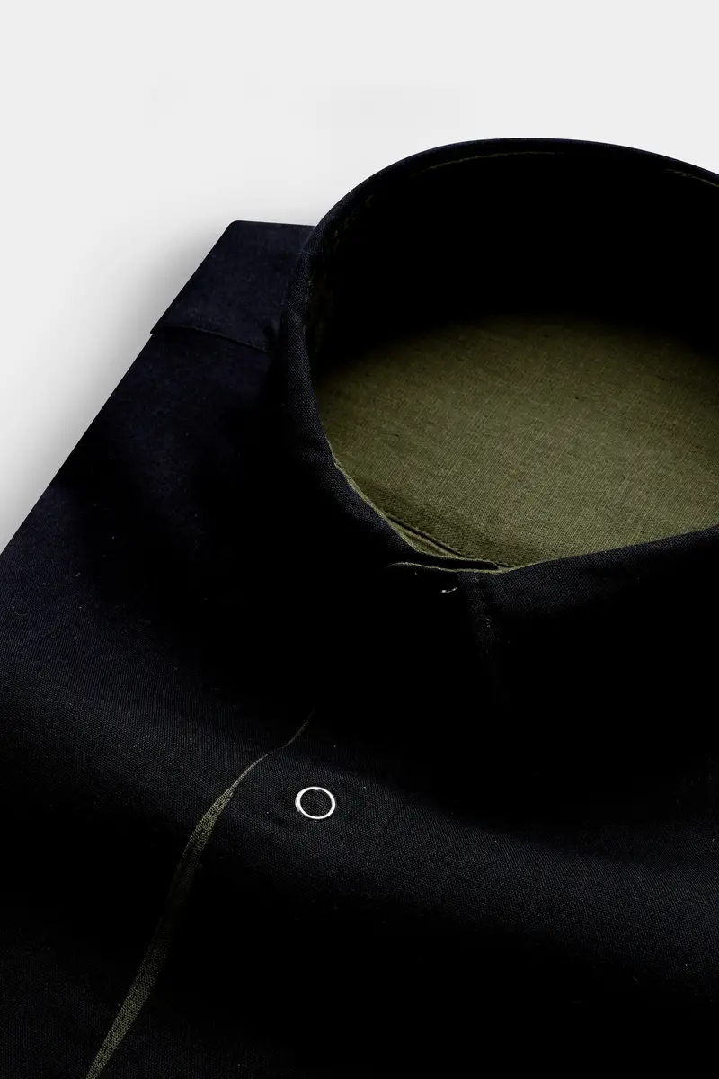 Crocodile Green And Ebony Blue Solid Premium Giza Cotton Reversible Shirt 5