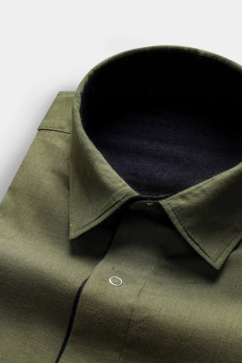 Crocodile Green And Ebony Blue Solid Premium Giza Cotton Reversible Shirt 6