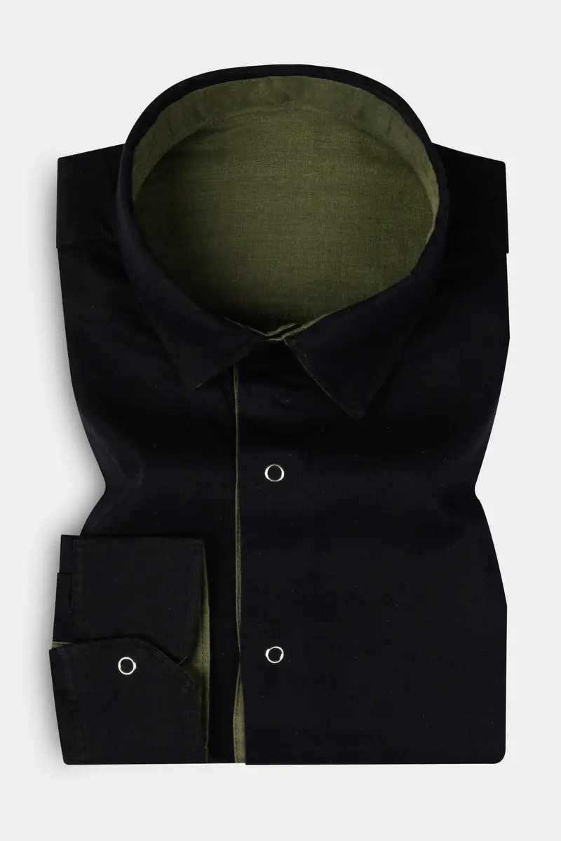 Crocodile Green And Ebony Blue Solid Premium Giza Cotton Reversible Shirt 7