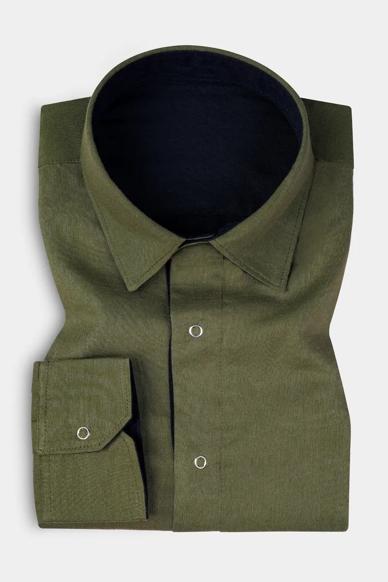 Crocodile Green And Ebony Blue Solid Premium Giza Cotton Reversible Shirt 8