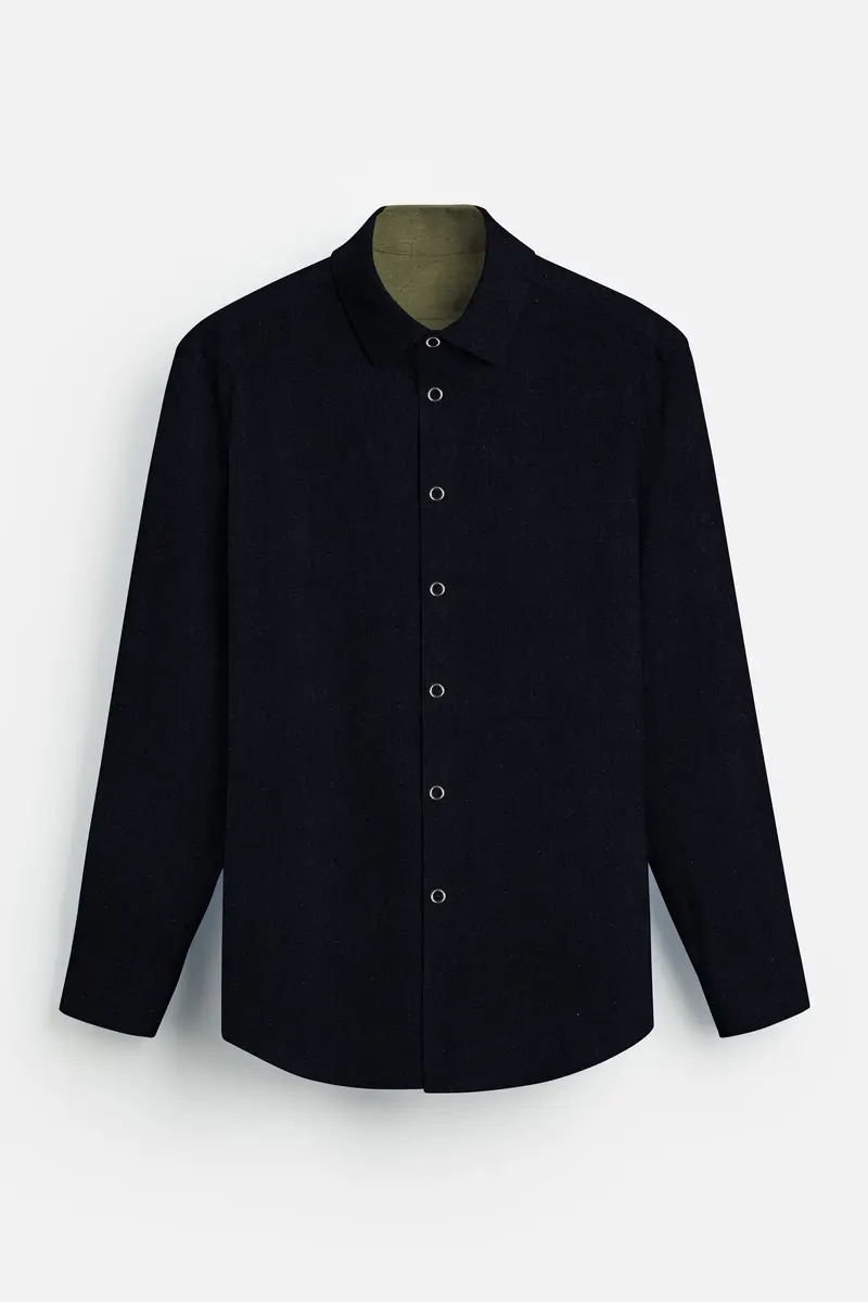 Crocodile Green And Ebony Blue Solid Premium Giza Cotton Reversible Shirt 9