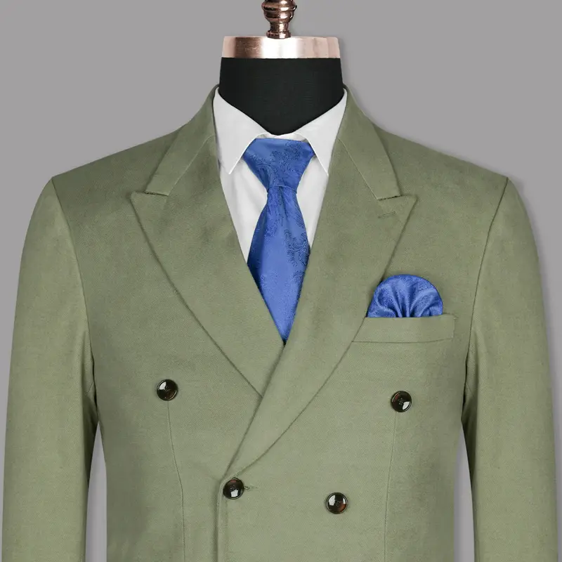 Crocodile Green Heavyweight Premium Cotton Double-Breasted Winter Blazer 1