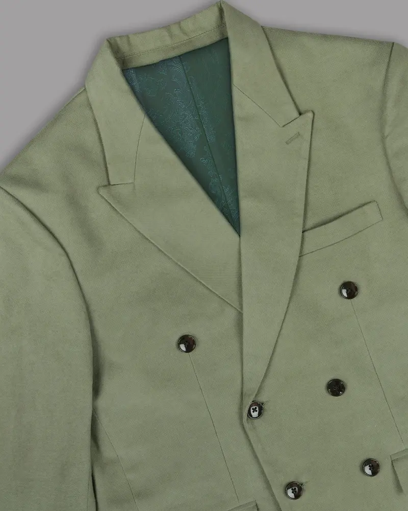 Crocodile Green Heavyweight Premium Cotton Double-Breasted Winter Blazer 10