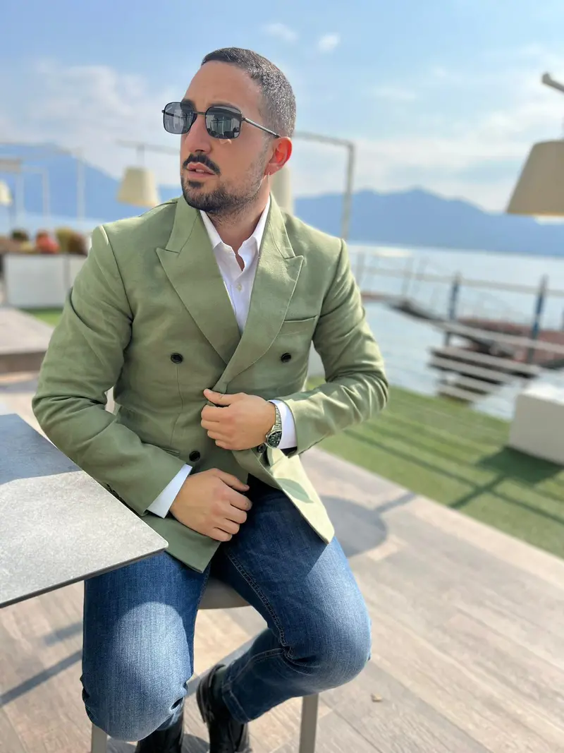 Crocodile Green Heavyweight Premium Cotton Double-Breasted Winter Blazer 11