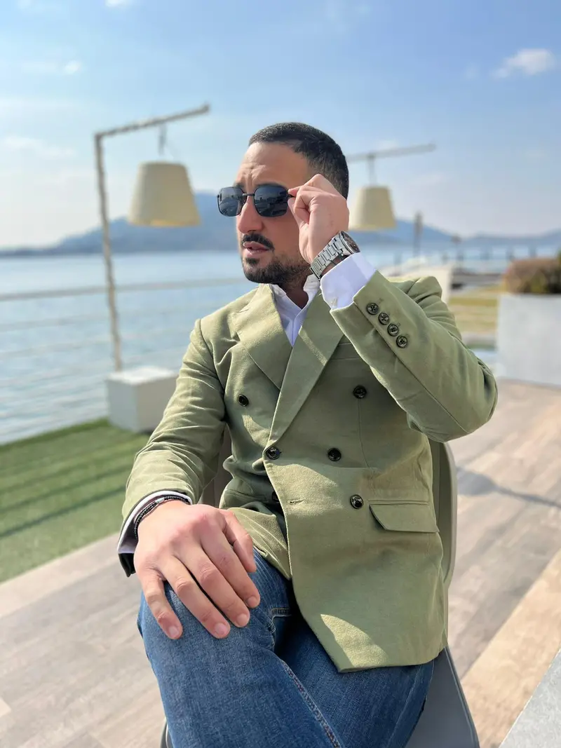 Crocodile Green Heavyweight Premium Cotton Double-Breasted Winter Blazer 12